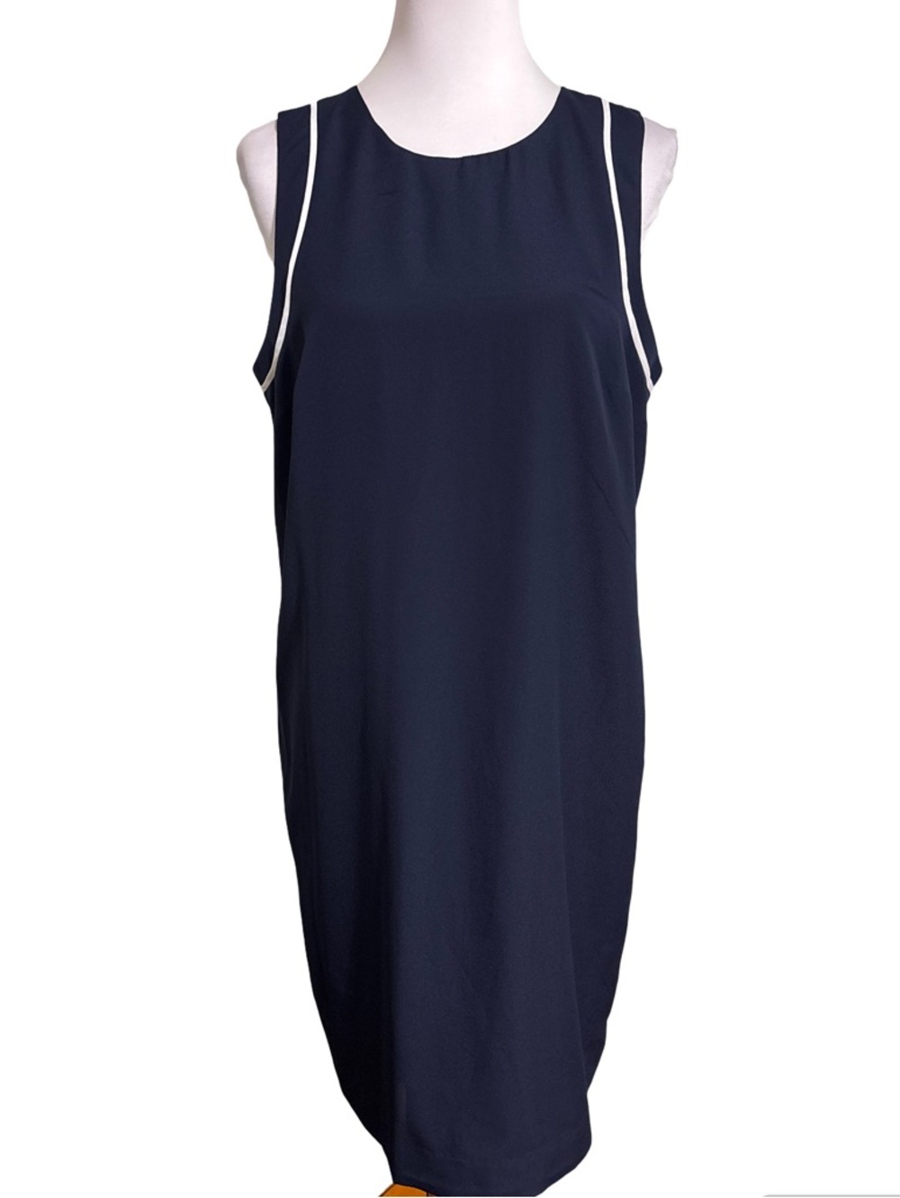 Banana Republic Navy Sleeveless Midi Dress White Trim